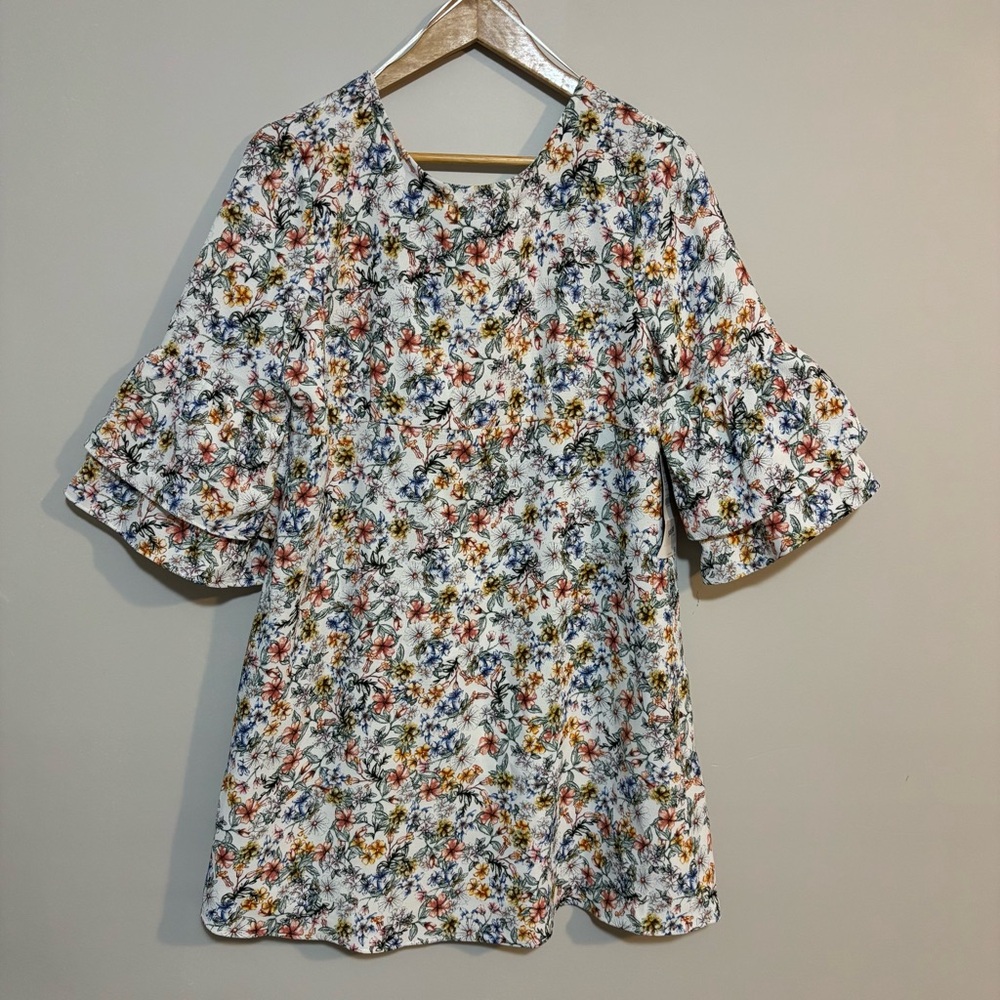 Zara Basic Collection Floral Ruffle Sleeve Dress | Womens XL | NWT